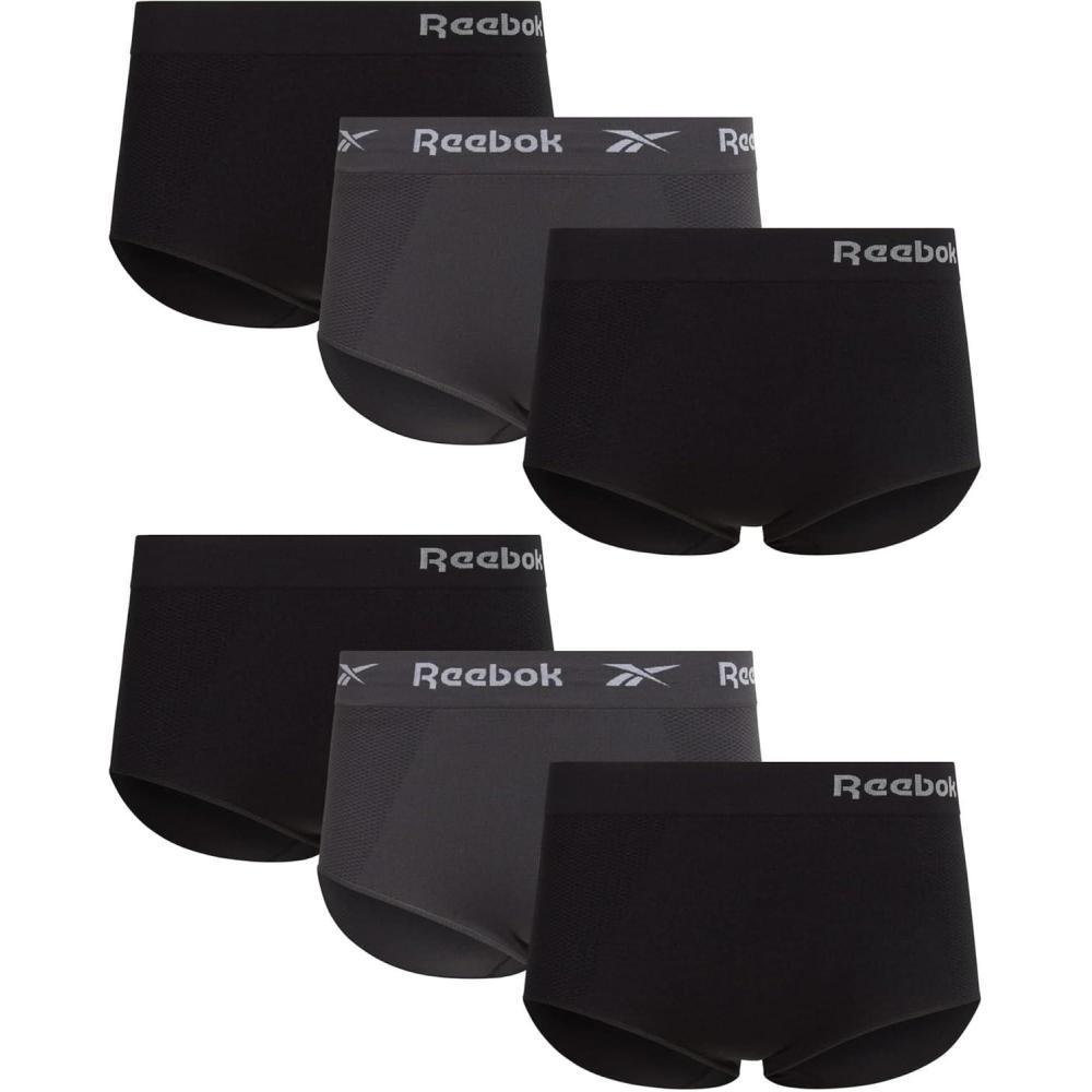 imageReebok Womens Briefs  6 Pack Performance High Waisted Seamless Underwear for Women Sizes SXL Extended Plus Size 1X3XBlackBlackened Pearl