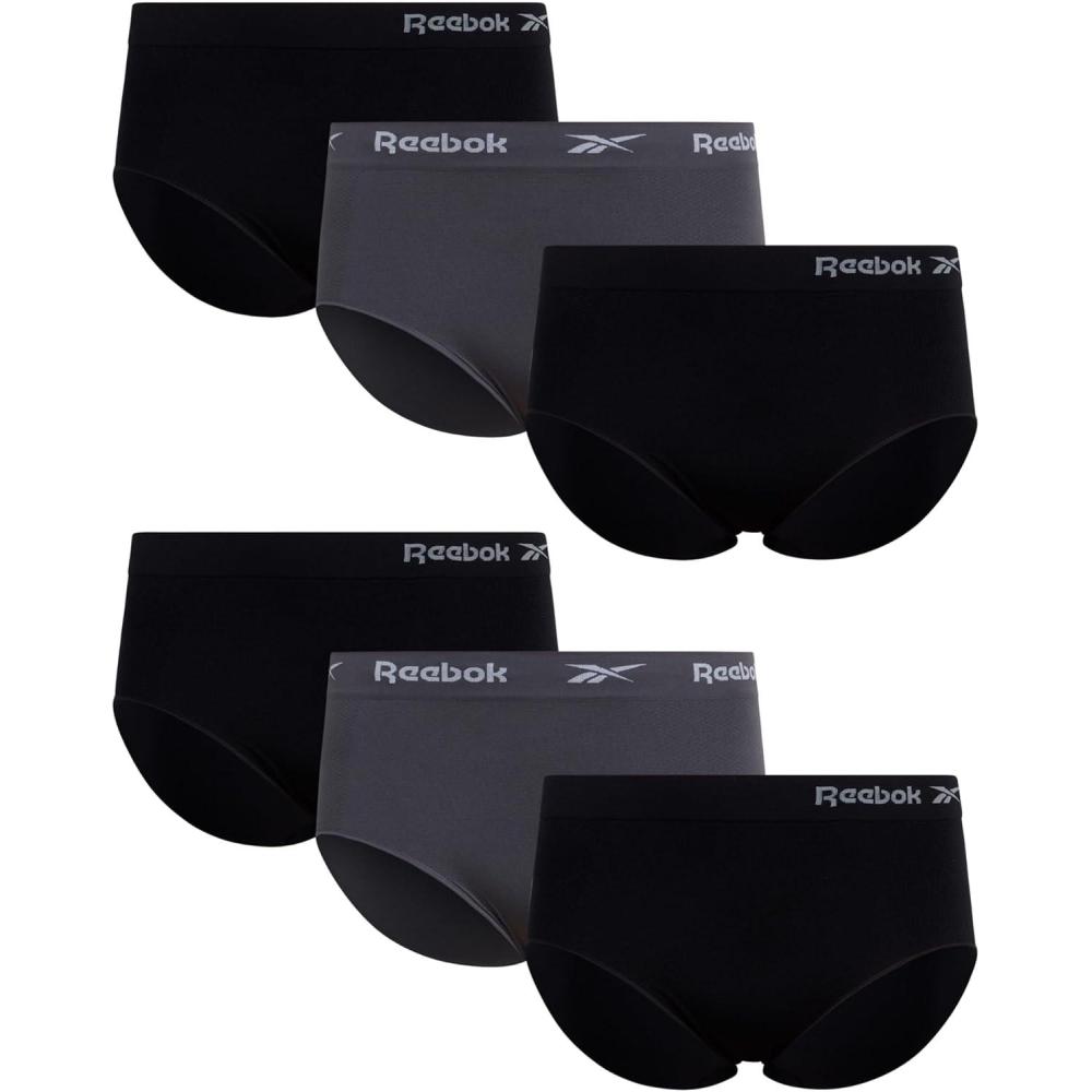 imageReebok Womens Briefs  6 Pack Performance High Waisted Seamless Underwear for Women Sizes SXL Extended Plus Size 1X3XBlackBlackenedBlack