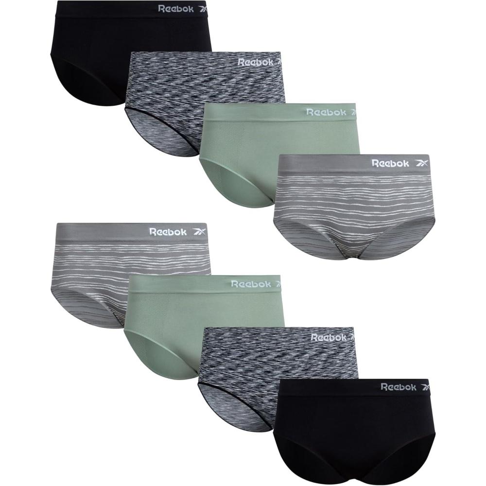 imageReebok Womens Plus Size Hipster Panties  8 Pack Performance Seamless Underwear for Women Made to Fit Your Curves 1X3XBlackBlack SpacedyeSageStriped Grey