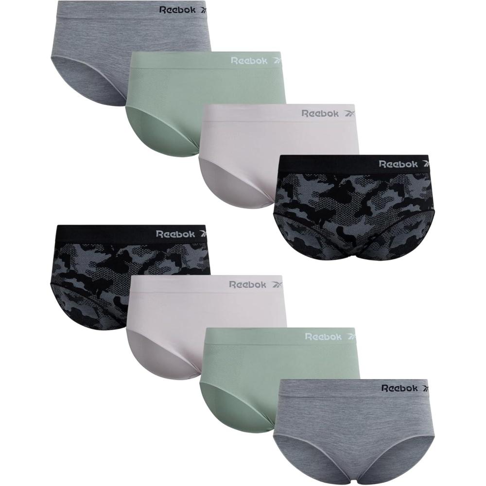 imageReebok Womens Plus Size Hipster Panties  8 Pack Performance Seamless Underwear for Women Made to Fit Your Curves 1X3XBlackGreenLilyGrey