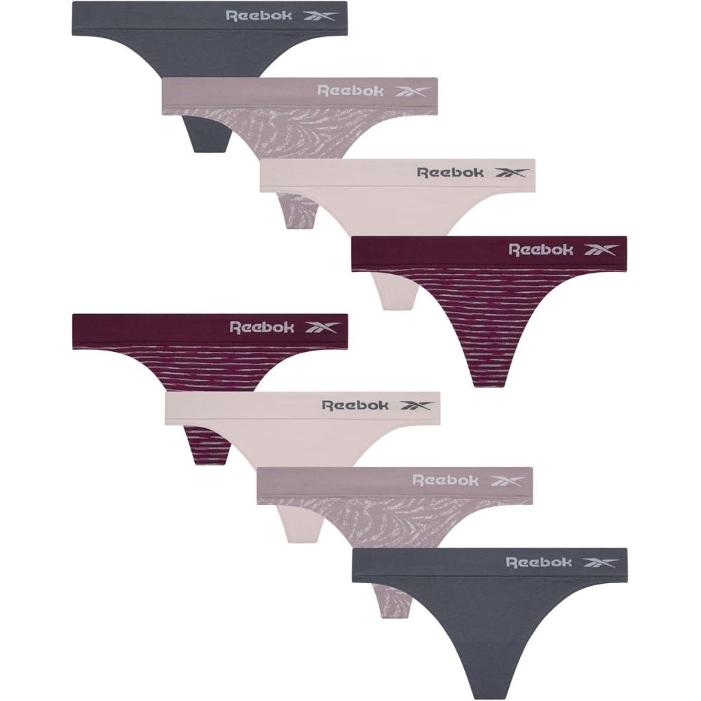 imageReebok Womens Thongs  8 Pack Performance Stretch GString Thongs for Women  Breathable No Show Sexy Lingerie UnderwearJacquardBlackened PearlLotusStripe