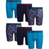 imageReebok Boys Boxer Briefs  6 Pack Performance 6 Inseam Long Leg Boxer Briefs Boys Underwear with Support Pouch 618Maritime Blue PrintMaritime BlueAtomic Blue