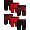 imageReebok Boys Boxer Briefs  6 Pack Performance Long Leg Boxer Briefs Boys Underwear with Support Pouch 6 Inseam 618Red PrintBlackRed