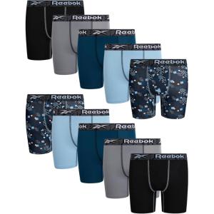 imageReebok Boys Boxer Briefs  10 Pack Performance Soft Stretch Breathable 5 Inseam Boxer Briefs Boys Underwear 618Black PrintSky BlueBlackLegion BlueStone Grey