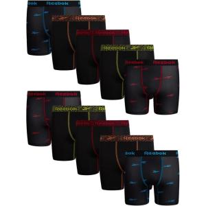 imageReebok Boys Boxer Briefs  10 Pack Performance Soft Stretch Breathable 5 Inseam Boxer Briefs Boys Underwear 618BlackBlackBlackBlack PrintBlack Print