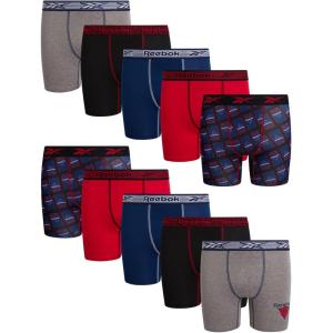 imageReebok Boys Boxer Briefs  10 Pack Performance Soft Stretch Breathable 5 Inseam Boxer Briefs Boys Underwear 618Light Grey MelangeBlue DepthsChinese RedBlue Depths PrintBlack