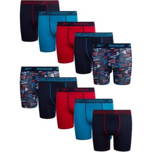 imageReebok Boys Boxer Briefs  10 Pack Performance Soft Stretch Breathable 5 Inseam Boxer Briefs Boys Underwear 618Maritime Blue PrintAtomic BlueChinese Red