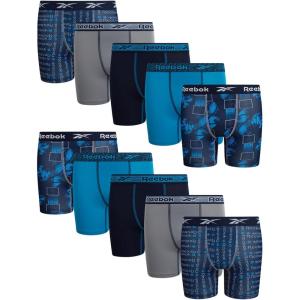 imageReebok Boys Boxer Briefs  10 Pack Performance Soft Stretch Breathable 5 Inseam Boxer Briefs Boys Underwear 618Maritime BlueStone GreyAtomic Blue