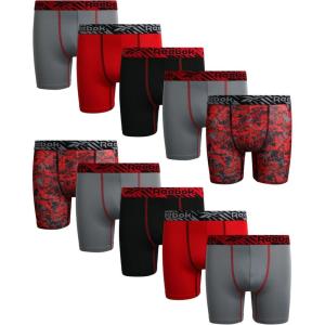 imageReebok Boys Boxer Briefs  10 Pack Performance Soft Stretch Breathable 5 Inseam Boxer Briefs Boys Underwear 618Red PrintGreyRedBlackGrey