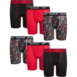 imageReebok Boys Boxer Briefs  6 Pack Performance Long Leg Boxer Briefs Boys Underwear with Support Pouch 6 Inseam 618BlackRed PrintRedBlack