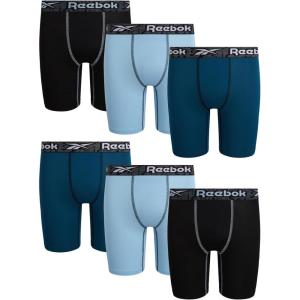 imageReebok Boys Boxer Briefs  6 Pack Performance Long Leg Boxer Briefs Boys Underwear with Support Pouch 6 Inseam 618Sky BlueBlackLegion Blue