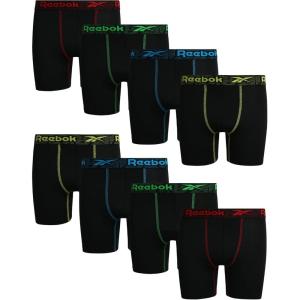 imageReebok Boys Boxer Briefs  8 Pack Performance Soft Stretch Breathable 5 Inseam Boxer Briefs Boys Underwear 618All Black