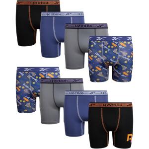 imageReebok Boys Boxer Briefs  8 Pack Performance Soft Stretch Breathable 5 Inseam Boxer Briefs Boys Underwear 618BlackSkipper BlueMonumentPrint
