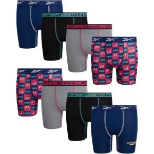 imageReebok Boys Boxer Briefs  8 Pack Performance Soft Stretch Breathable 5 Inseam Boxer Briefs Boys Underwear 618Blue DepthsBlackStone GreyRasberry Print