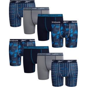 imageReebok Boys Boxer Briefs  8 Pack Performance Soft Stretch Breathable 5 Inseam Boxer Briefs Boys Underwear 618Maritime Blue PrintStone GreyAtomic Blue Print