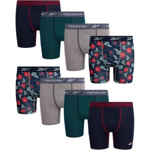 imageReebok Boys Boxer Briefs  8 Pack Performance Soft Stretch Breathable 5 Inseam Boxer Briefs Boys Underwear 618Maritime BlueLight Grey MelangeDark Sea