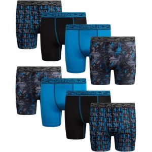 imageReebok Boys Boxer Briefs  8 Pack Performance Soft Stretch Breathable 5 Inseam Boxer Briefs Boys Underwear 618PrintBlue DanubeBlackBlue Danube Print