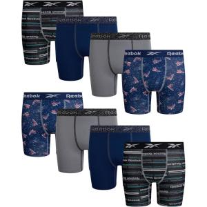 imageReebok Boys Boxer Briefs  8 Pack Performance Soft Stretch Breathable 5 Inseam Boxer Briefs Boys Underwear 618PrintStone GreyBlue DepthsBlack Print