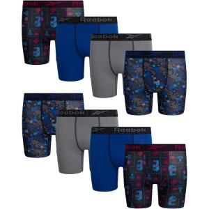 imageReebok Boys Boxer Briefs  8 Pack Soft Comfort Performance Stretch Breathable 5 Inseam Boxer Briefs Boys Underwear 618Black PrintStone GreySurf the Web