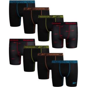 imageReebok Boys Boxer Briefs  8 Pack Soft Comfort Performance Stretch Breathable 5 Inseam Boxer Briefs Boys Underwear 618BlackBlack Print With Contrast