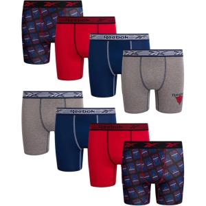imageReebok Boys Boxer Briefs  8 Pack Soft Comfort Performance Stretch Breathable 5 Inseam Boxer Briefs Boys Underwear 618Light Grey MelangeBlue DepthsChinese RedPrint