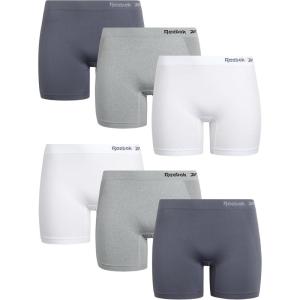 imageReebok Boyshort Underwear for Women  6 Pack Seamless Boy Shorts Panties for Women Sizes SXL Extended Plus Size 1X3XBlackened PearlWhiteLight Grey