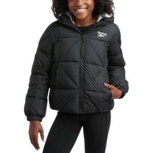 imageReebok Girls Winter Coat  Heavyweight Quilted Sherpa Fur Lined Cropped Parka Puffer Jacket  Warm Winter Coats for GirlsBlack