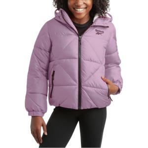 imageReebok Girls Winter Coat  Heavyweight Quilted Sherpa Fur Lined Cropped Parka Puffer Jacket  Warm Winter Coats for GirlsDusty Purple