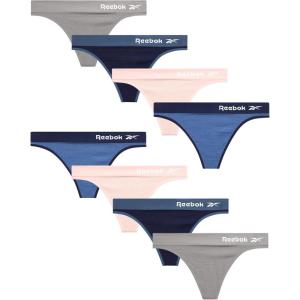 imageReebok Womens Thongs  8 Pack Performance Stretch GString Thongs for Women  Breathable No Show Sexy Lingerie UnderwearCoronet BlueLotusSharkskinEvening Blue