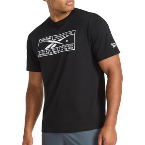 imageReebok Mens Locker Graphic Crewneck TShirt Standard Fit Lightweight CottonPoly FabricBlackStark White