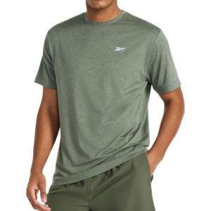 imageReebok Mens Strike Short Sleeve Crewneck TShirt Standard Fit Lightweight Stretch Poly Jersey FabricDuck Green Heather