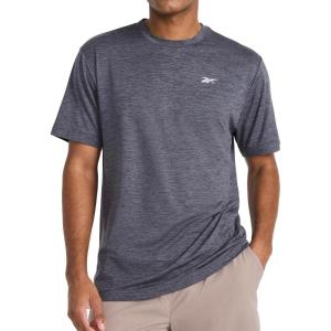 imageReebok Mens Strike Short Sleeve Crewneck TShirt Standard Fit Lightweight Stretch Poly Jersey FabricEbony Heather