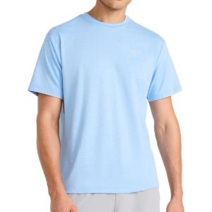 imageReebok Mens Strike Short Sleeve Crewneck TShirt Standard Fit Lightweight Stretch Poly Jersey FabricPlacid Blue Heather