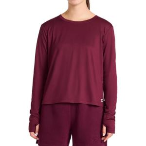 imageReebok Womens Long Sleeve Crewneck Top Standard Fit Lightweight Stretch Poly Marled Jersey FabricBlack Cherry