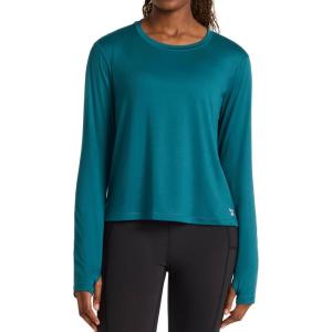 imageReebok Womens Long Sleeve Crewneck Top Standard Fit Lightweight Stretch Poly Marled Jersey FabricRetro Teal