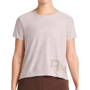 imageReebok Womens Wrap Around Wordmark Graphic Crewneck TShirt Standard Fit Lightweight Stretch Poly Marled Jersey FabricOpal Grey Heather