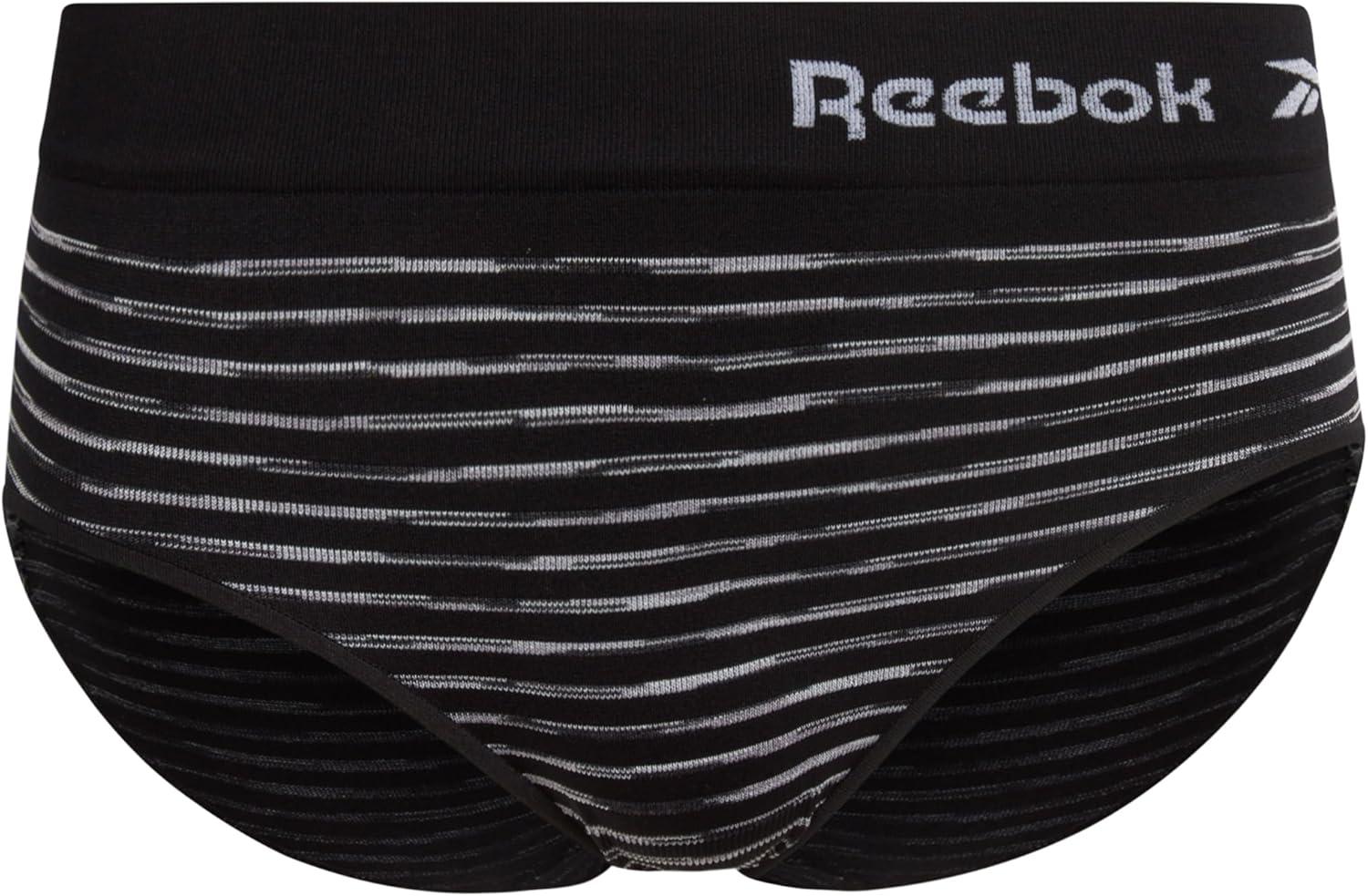 imageReebok Hipster Panties for Women  10 Pack Stretch Performance Seamless Underwear with Relaxed Tagless Waist Sizes SXLBlack Spacedye StripeLotusGreystoneBlackBlack