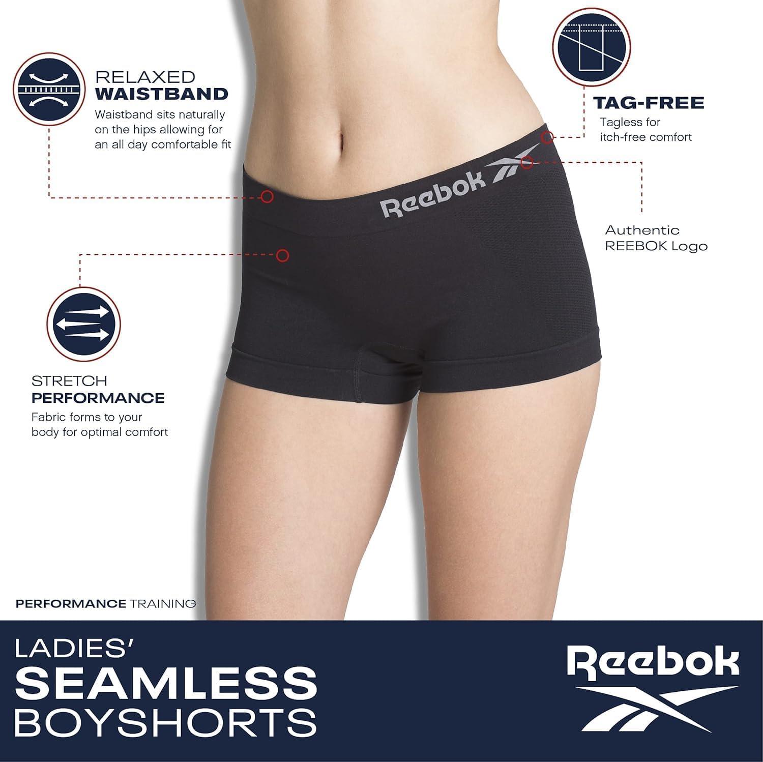 imageReebok Womens Boyshorts Underwear  10 Pack Stretch Performance Seamless Underwear for Women 4 Inseam Tagless WaistbandWhite StripeCadetSharkskinBlackened PearlBlack