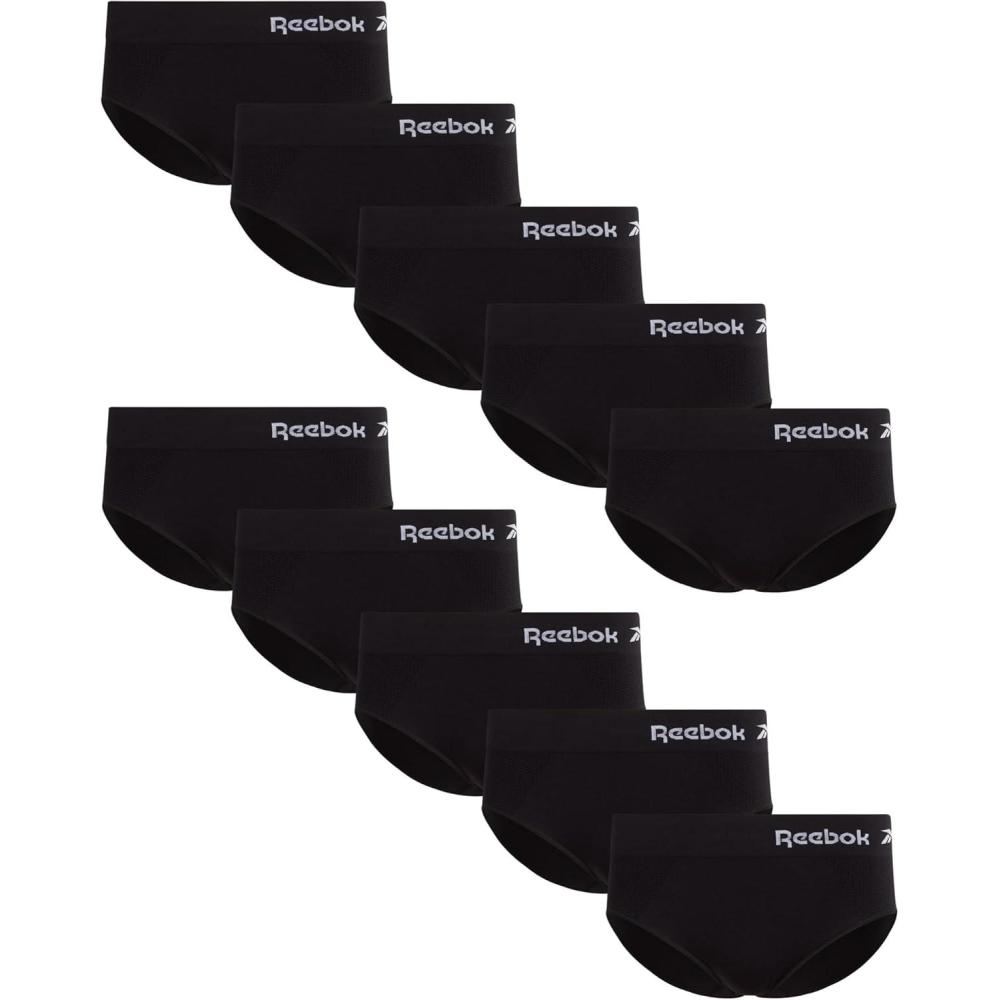 imageReebok Hipster Panties for Women  10 Pack Stretch Performance Seamless Underwear with Relaxed Tagless Waist Sizes SXLAll Black