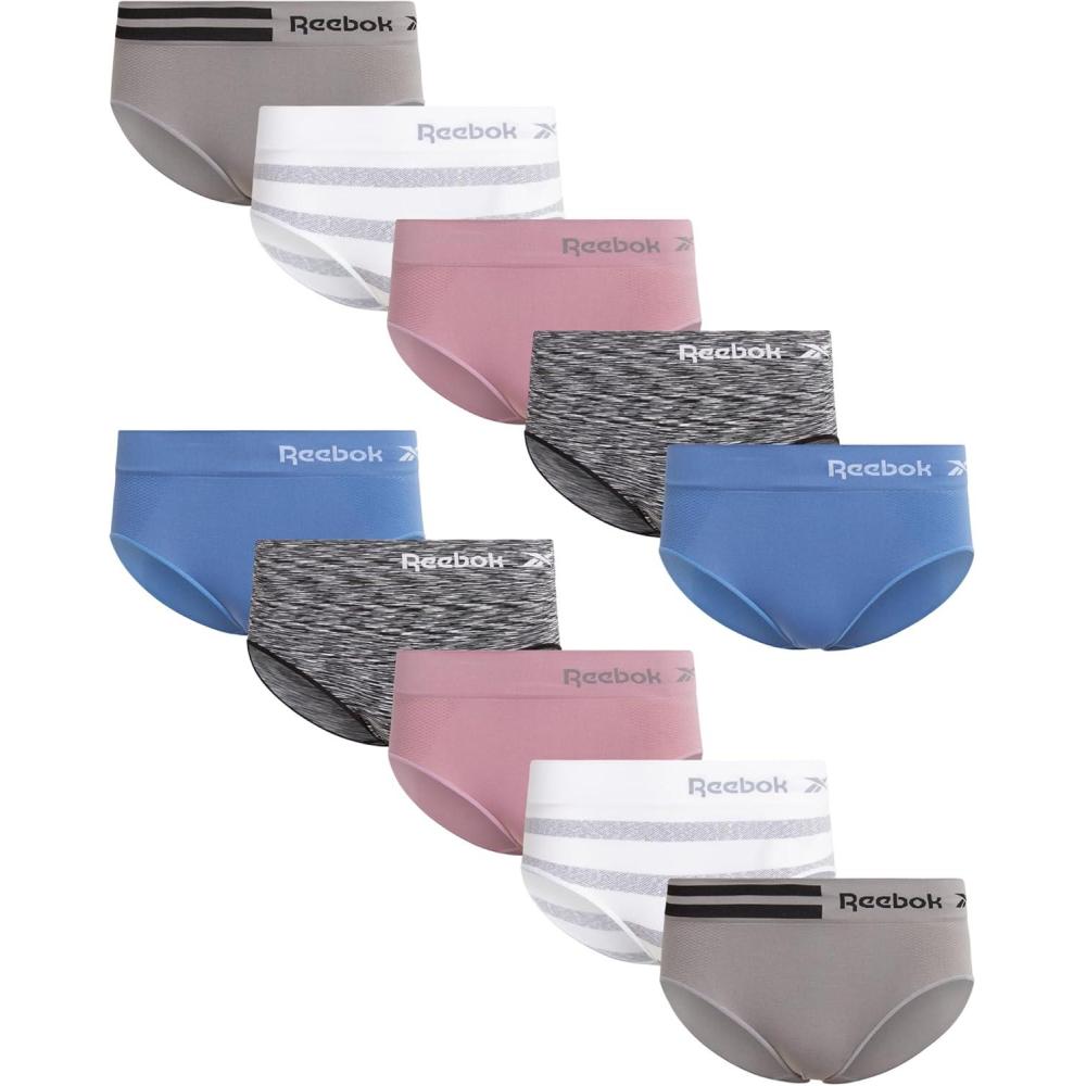 imageReebok Hipster Panties for Women  10 Pack Stretch Performance Seamless Underwear with Relaxed Tagless Waist Sizes SXLBlack SpacedyeBlueToadstoolSharkskinWhite