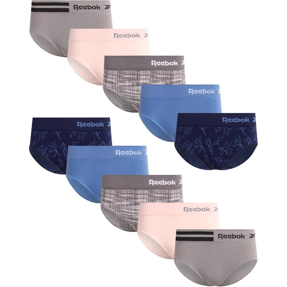 imageReebok Hipster Panties for Women  10 Pack Stretch Performance Seamless Underwear with Relaxed Tagless Waist Sizes SXLEvening BlueBlue LotusSharkskin Jacquard