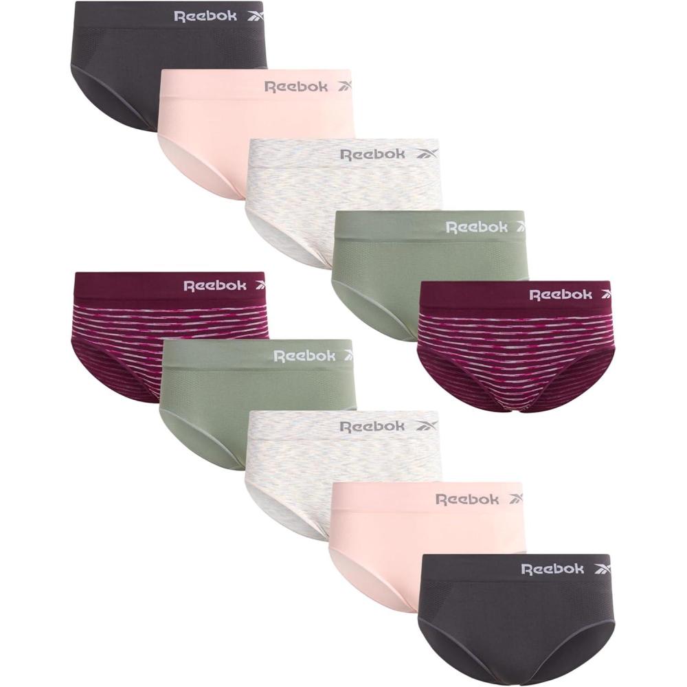 imageReebok Hipster Panties for Women  10 Pack Stretch Performance Seamless Underwear with Relaxed Tagless Waist Sizes SXLGrapewineBlackeend PearlLily PadLotusNatural