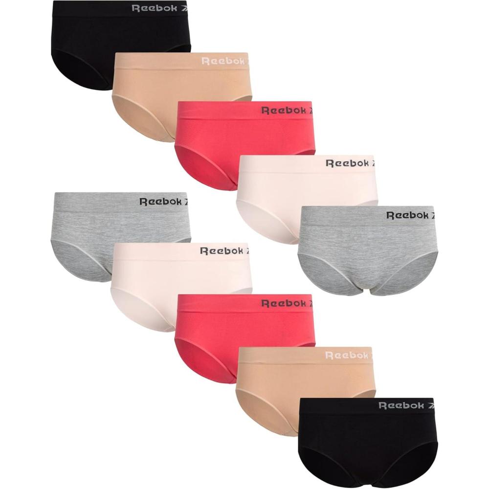 imageReebok Hipster Panties for Women  10 Pack Stretch Performance Seamless Underwear with Relaxed Tagless Waist Sizes SXLGreyPinkBlack