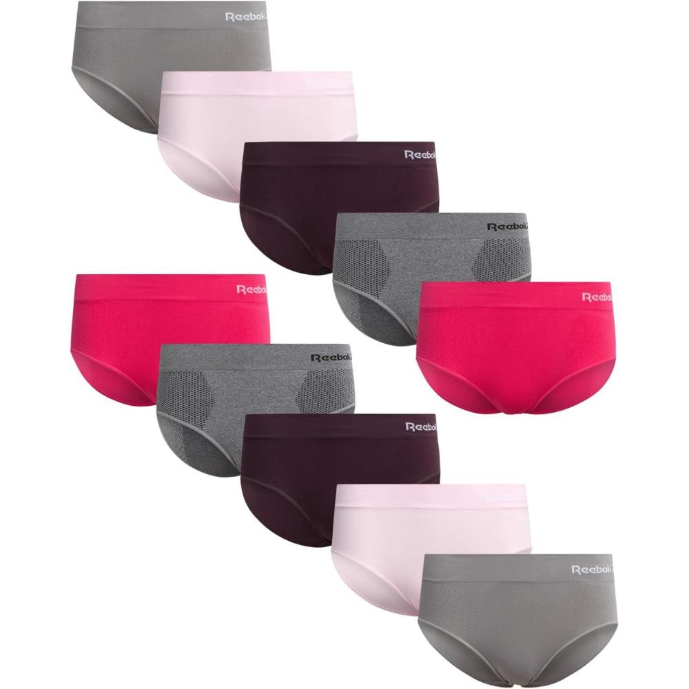 imageReebok Hipster Panties for Women  10 Pack Stretch Performance Seamless Underwear with Relaxed Tagless Waist Sizes SXLHeather GreyPink LadySharkskinRaspberryPlum