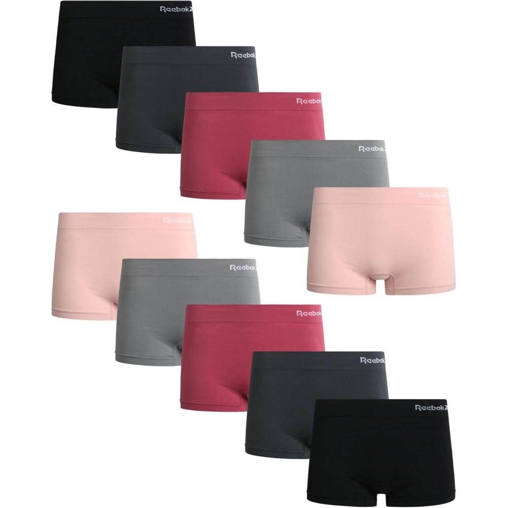 imageReebok Womens Boyshorts Underwear  10 Pack Stretch Performance Seamless Underwear for Women 4 Inseam Tagless WaistbandBlackened PearlLotusFoxgloveSharkskinBlack