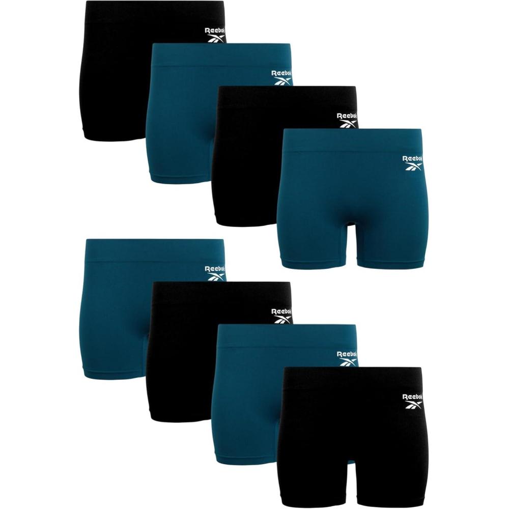 imageReebok Womens Boyshorts Underwear  8 Pack Stretch Performance Seamless Underwear for Women 4 Inseam with Tagless WaistbandDeep TealBlack Seamless