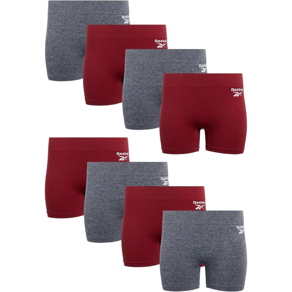 imageReebok Womens Boyshorts Underwear  8 Pack Stretch Performance Seamless Underwear for Women 4 Inseam with Tagless WaistbandLight Grey MelangeDusty Rose Seamless