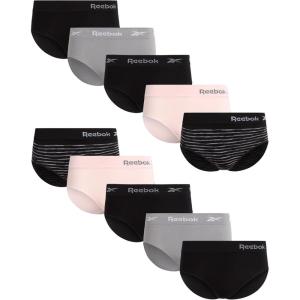imageReebok Hipster Panties for Women  10 Pack Stretch Performance Seamless Underwear with Relaxed Tagless Waist Sizes SXLBlack Spacedye StripeLotusGreystoneBlackBlack