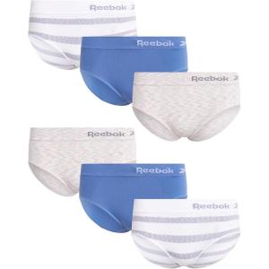imageReebok Hipster Panties for Women  6 Pack Stretch Performance Seamless Underwear with Relaxed Tagless Waist SXLNaturalWhite StripeCoronet Blue