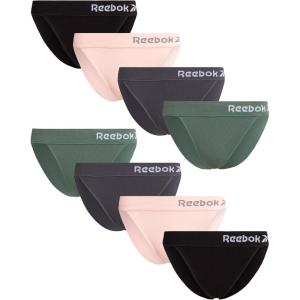 imageReebok Womens Bikini Underwear  8 Pack Stretch Performance Ribbed Knit Brief Panties Bikini Underwear for Women Size SXLDark ForestLotusBlackened PearlBlack